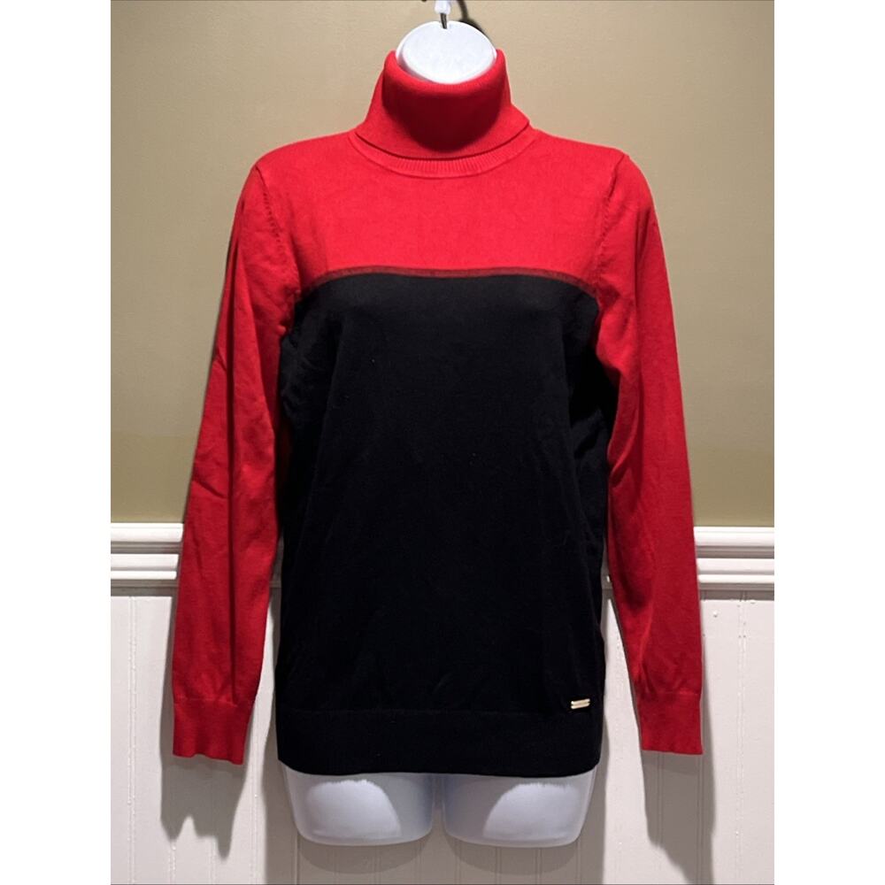 Calvin Klein Colorblock Turtleneck Sweater • Red & Black • Women’s M
